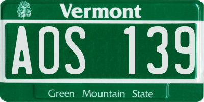 VT license plate AOS139