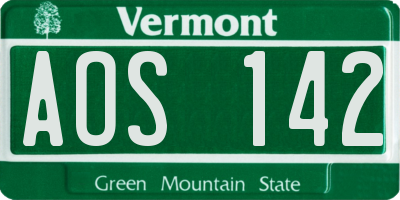 VT license plate AOS142