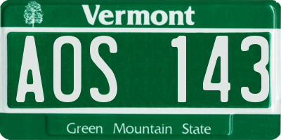 VT license plate AOS143
