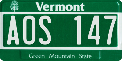 VT license plate AOS147