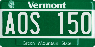 VT license plate AOS150