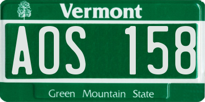 VT license plate AOS158