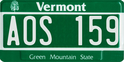 VT license plate AOS159