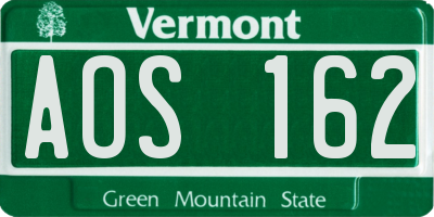 VT license plate AOS162