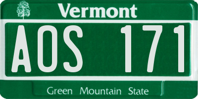 VT license plate AOS171