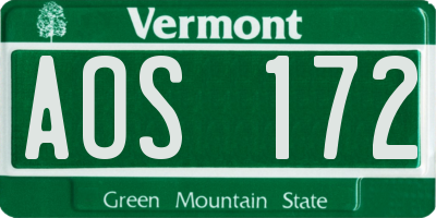 VT license plate AOS172