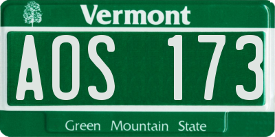 VT license plate AOS173