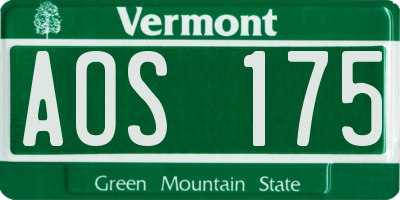 VT license plate AOS175