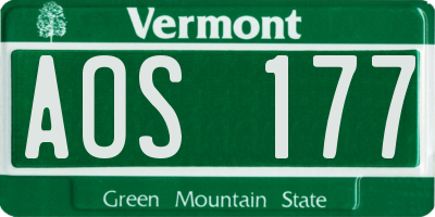 VT license plate AOS177