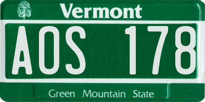 VT license plate AOS178