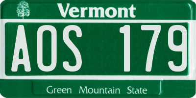 VT license plate AOS179