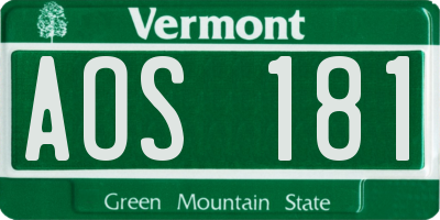 VT license plate AOS181