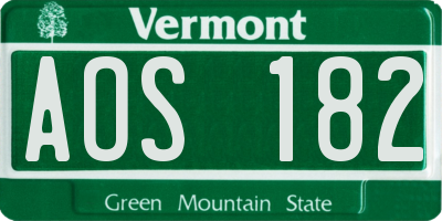 VT license plate AOS182