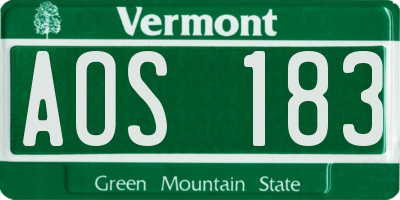 VT license plate AOS183