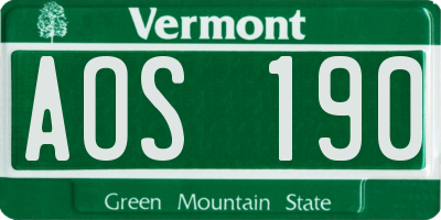 VT license plate AOS190
