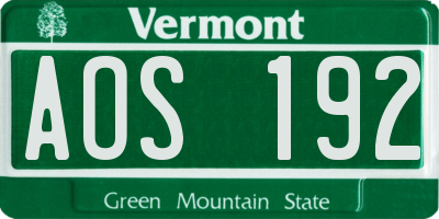 VT license plate AOS192