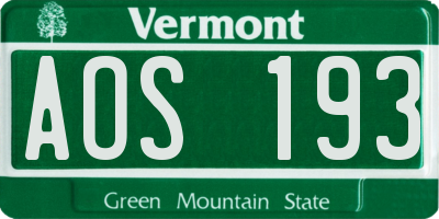 VT license plate AOS193