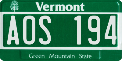 VT license plate AOS194