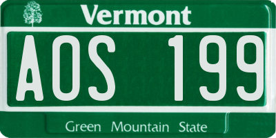 VT license plate AOS199