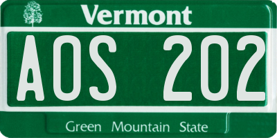 VT license plate AOS202