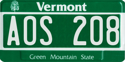 VT license plate AOS208