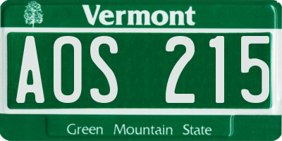 VT license plate AOS215