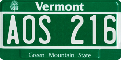 VT license plate AOS216