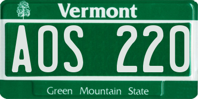 VT license plate AOS220