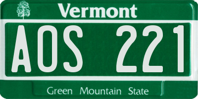 VT license plate AOS221