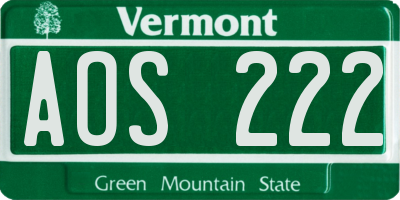 VT license plate AOS222