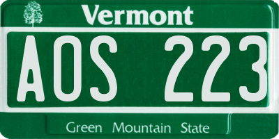 VT license plate AOS223