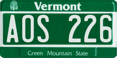 VT license plate AOS226