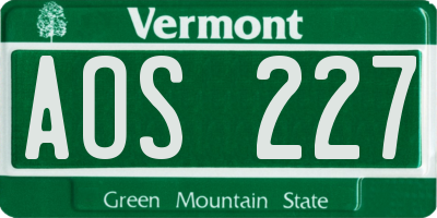 VT license plate AOS227