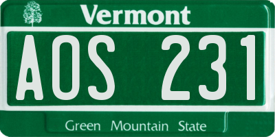 VT license plate AOS231