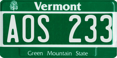VT license plate AOS233