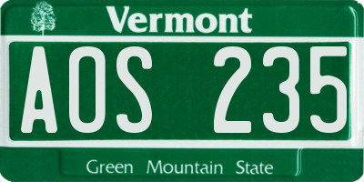 VT license plate AOS235