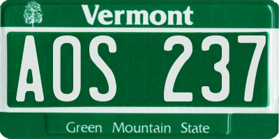 VT license plate AOS237