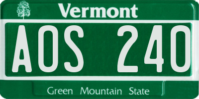 VT license plate AOS240