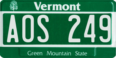 VT license plate AOS249