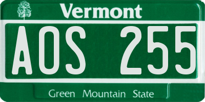 VT license plate AOS255