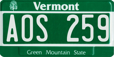 VT license plate AOS259