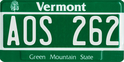 VT license plate AOS262