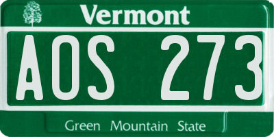 VT license plate AOS273