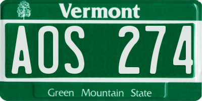 VT license plate AOS274
