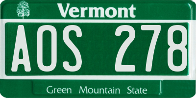 VT license plate AOS278