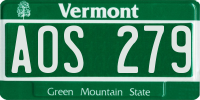 VT license plate AOS279