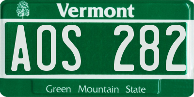 VT license plate AOS282