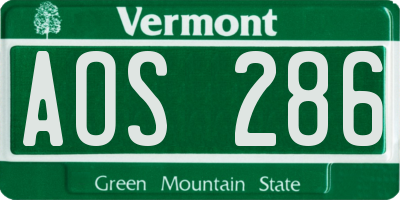 VT license plate AOS286