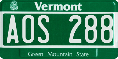 VT license plate AOS288
