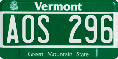 VT license plate AOS296